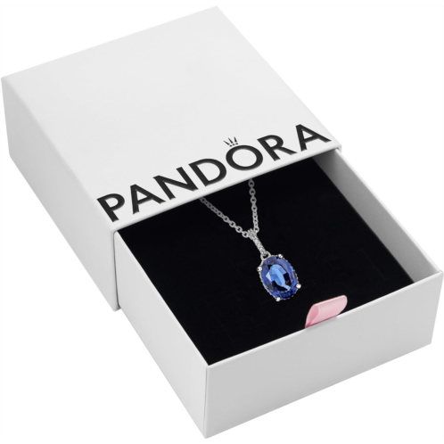 Pandora Sparkling Statement Halo Pendant Necklace - Adjustable Chain Necklace with Lobster Clasp - Jewelry for Women - Sterling Silver & Man-Made Crystal - 17.7, With Gift Box