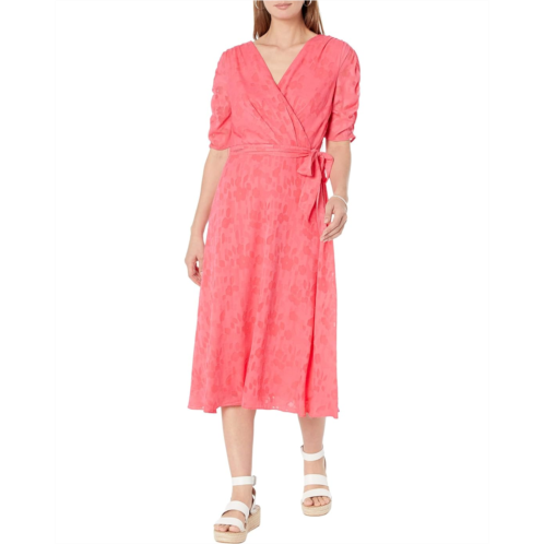 DKNY Ruched Sleeve V-Neck Faux Wrap