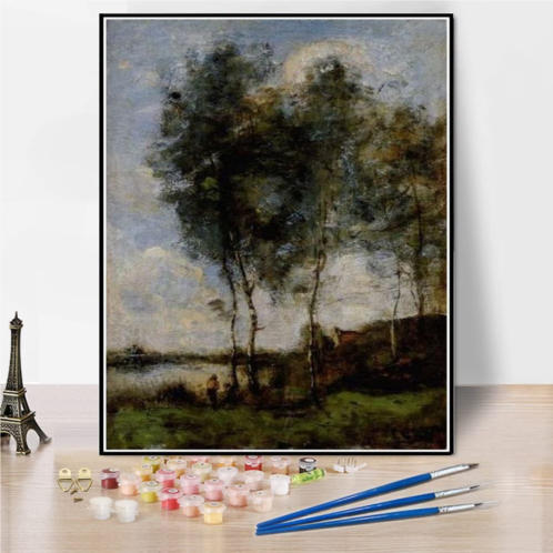 Hhydzq Paint by Numbers for Adult Kits Fisherman at The River Bank Painting by Camille Corot Arts Craft for Home Wall Decor
