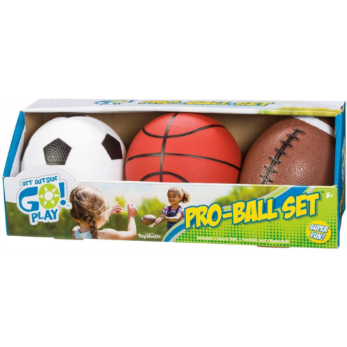 Toysmith Get Outside GO! Pro-Ball Set, Pack of 3 (5-inch soccer ball,6.5-inch football and 5-inch basketball) (2709)