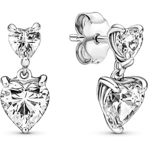 PANDORA Double Heart Sparkling Stud Earrings - Classic Earrings for Women - Great Gift for Her - Made with Sterling Silver & Cubic Zirconia