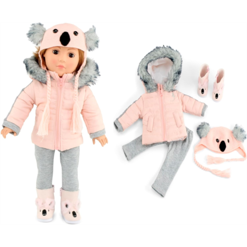 Emily Rose 18 Inch Doll Clothes 4-PC 18 Doll Winter Snow Jacket Coat Koala Outfit Gift Set, Includes Knit Hat and 18-in Doll Boots (Moms Choice Award Winner!) Compatible with Most