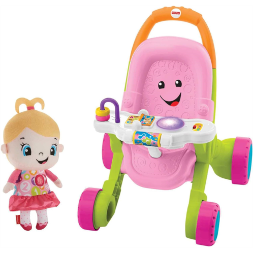 Fisher-Price Laugh & Learn Stroll & Learn Walker Gift Set, Musical Baby Walking Toy and Soft Doll for Infants Ages 9 Months and Older