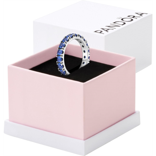 Pandora Sparkling Row Eternity Ring - Silver Ring for Women - Layering or Stackable Ring - Gift for Her - Sterling Silver with Blue Crystal - With Gift Box