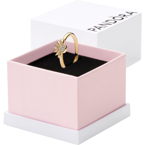 Pandora Celestial Sparkling Sun Ring - Gold-Plated Ring for Women - Layering or Stackable Ring - Gift for Her - 14k Gold with Clear Cubic Zirconia - With Gift Box