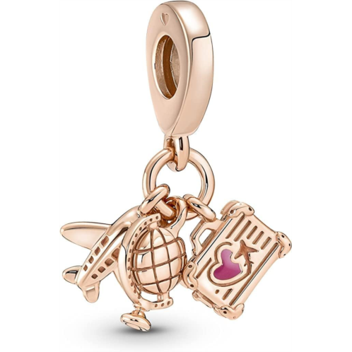 Pandora Airplane, Globe & Suitcase Triple Dangle Charm Bracelet Charm Moments Bracelets - Stunning Womens Jewelry - Gift for Women - Made Rose & Enamel