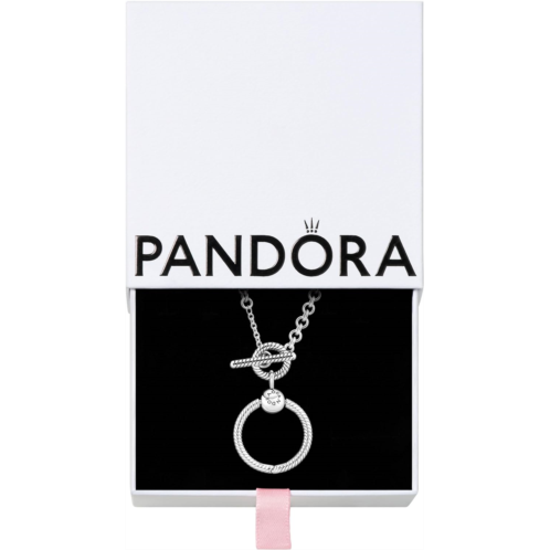 Pandora Moments O Pendant T-Bar Necklace - Charm Holder Necklace - Jewelry for Women - Sterling Silver - 19.7, With Gift Box