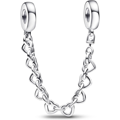 Pandora Linked Hearts Safety Chain Charm - Compatible Moments Bracelets - Jewelry for Women - Gift for Women in Your Life - Made with Sterling Silver