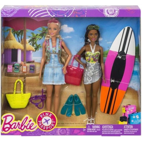 Barbie Pink Passport 2 Pack Camping Adventure Dolls Gift Set, Brown