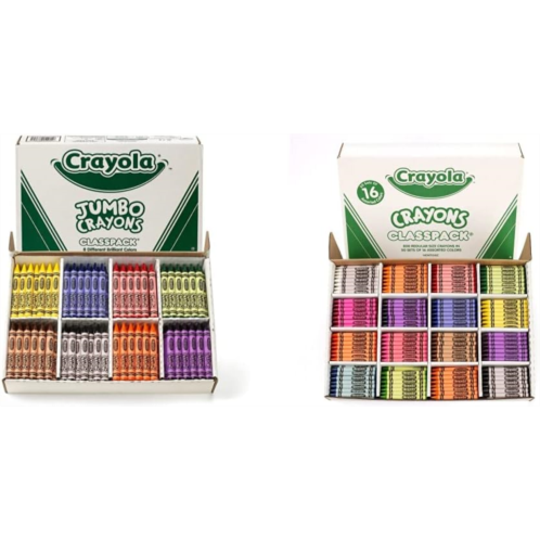 Crayola Jumbo Crayons Classpack (200 Count) and Crayola Crayon Classpack (800 Count, 16 Colors)