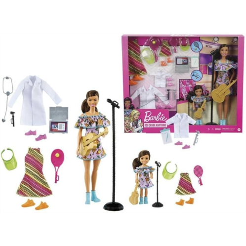 Barbie & Chelsea Careers Playset: 2 Brunette Dolls and Doctor, Tennis Star & Musician Pieces