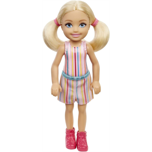 Barbie Chelsea Doll, Small Doll with Blonde Pigtails & Blue Eyes in Removable Striped Dress & Pink Boots