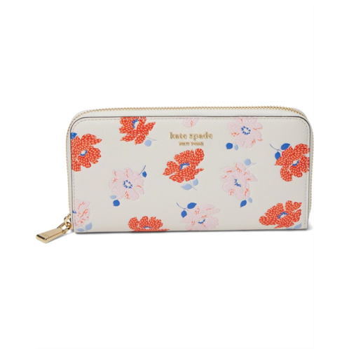 Kate Spade New York Morgan Dotty Floral Emboss Saffiano Leather Zip Around Continental Wallet