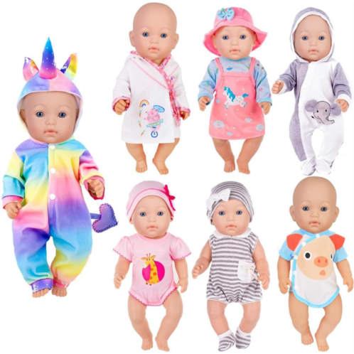IBayda 7 Sets Baby Doll Clothes Accessories Play Set Include Rompers Dress Outfits Hat for 14-16 inch Dolls and 43cm New Born Baby Dolls (Not Include Doll)