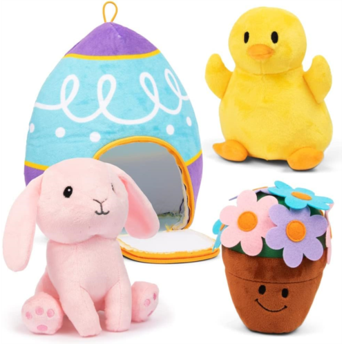 PREXTEX Easter Egg Stuffed Animals Plushie with Toy Accessories - Zip Up Small Toys with Storage Kids Stuffed Animal Dolls, Baby Gift Bag, Party Favor, Birthday Gift Set Baby Boy &