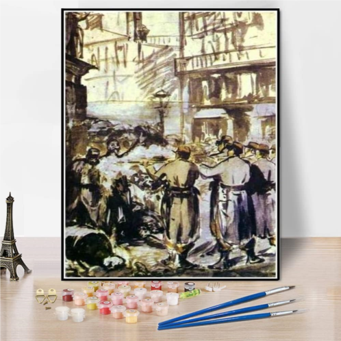 Hhydzq Paint by Numbers Kits for Adults and Kids The Barricade Civil War Painting by Edouard Manet Arts Craft for Home Wall Decor