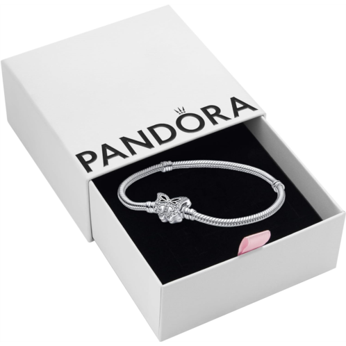 Pandora Moments Butterfly Clasp Snake Chain Bracelet - Compatible Moments Charms - Sterling Silver & Cubic Zirconia Charm Bracelet for Women - Gift for Her, With Gift Box