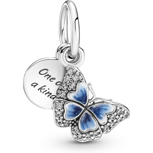 Pandora Blue Butterfly & Quote Double Dangle Charm Bracelet Charm Moments Bracelets - Stunning Womens Jewelry - Made with Sterling Silver, Cubic Zirconia & Enamel