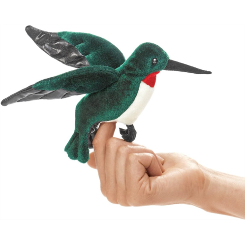 Folkmanis Mini Hummingbird Finger Puppet, Bluegreen, White, Red, Black, 1 EA