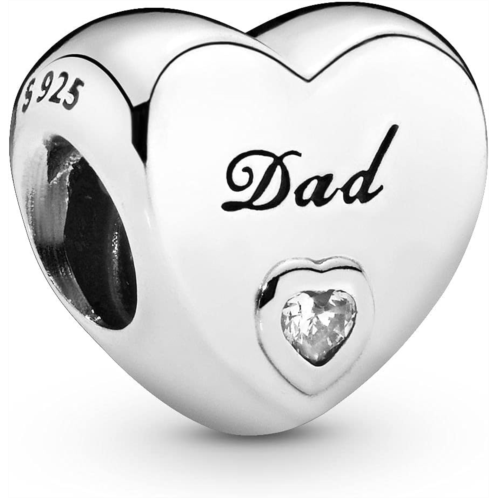 Pandora Dad Heart Charm - Compatible Moments Bracelets - Jewelry for Women - Gift for Women in Your Life - Made with Sterling Silver & Cubic Zirconia