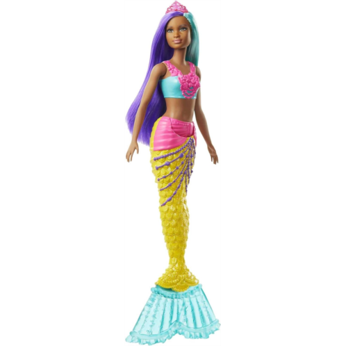 Barbie Dreamtopia Mermaid Doll, 12-inch, Teal and Purple Hair, with Tiara, Gift for 3 to 7 Year Olds