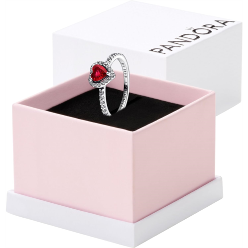 Pandora Elevated Red Heart Ring - Elegant Silver Ring for Women - Layering or Stackable Ring - Mothers Day Gift - Sterling Silver with Red Crystal - With Gift Box