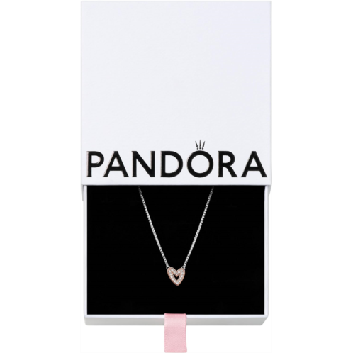 Pandora Sparkling Freehand Heart Necklace - Adjustable Necklace with Lobster Clasp - Great Mothers Day Gift - Sterling Silver, 14k Rose Gold & Cubic Zirconia - 17.7 - With Gift Box