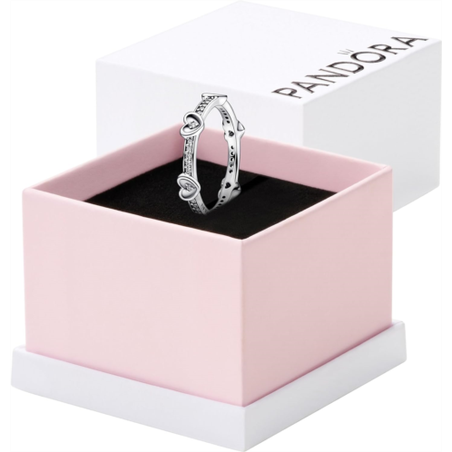 Pandora Radiant Sparkling Hearts Ring - Meaningful Silver Ring for Women - Layering or Stackable Ring - Mothers Day Gift - Sterling Silver with Clear Cubic Zirconia - With Gift Box