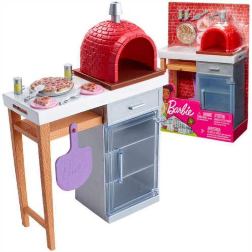 Barbie Outdoor Furniture Set with Brick Pizza Oven, Plus Food and Serving Pieces