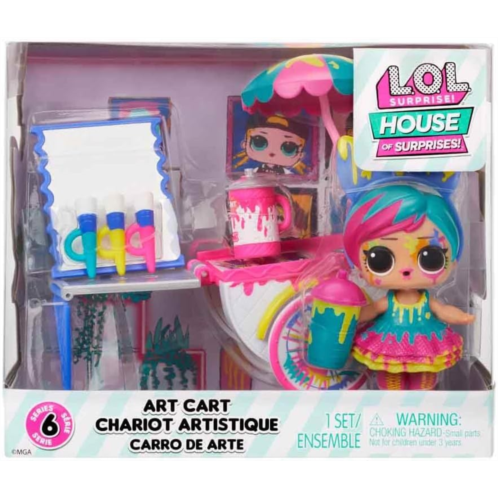 L.O.L. Surprise! OMG House of Surprises Art Cart Playset with Splatters Collectible Doll and 8 Surprises, Dollhouse Accessories, Holiday Toy, Great Gift for Kids Ages 4 5 6+ Years