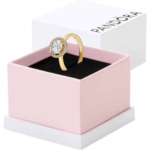 Pandora Sparkling Round Halo Ring - Statement or Promise Ring for Women - Gift for Her - Jewelry for Women - 14k Gold with Clear Cubic Zirconia - With Gift Box