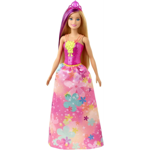 Barbie Dreamtopia Princess Doll, 12-inch, Blonde with Purple Hairstreak Wearing Pink Skirt and Tiara, for 3 to 7 Year Olds