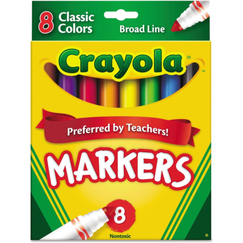 Crayola 587708 Non-Washable Markers, Broad Point, Classic Colors, 8/Set