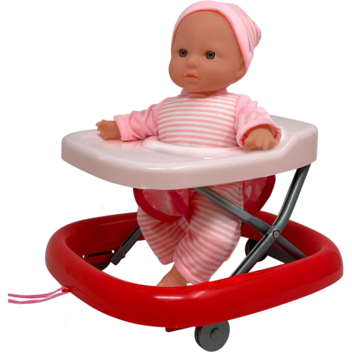 The New York Doll Collection Baby Doll Set with 12” Fake Baby & Foldable Small Baby Doll Pull Along Walker, Soft Baby Doll Accessories Set, Baby Doll Toys, Baby Doll with Accessories, Learn to Walk Ba