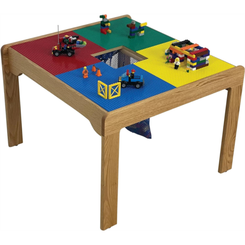 Fun Builder Wood Table-Compatible with Lego Brand Blocks- 27 x27 Made in The USA! Fully Assembled Solid Wood Frame with Wood Legs-Preassembled and Ready in a Few Minutes. Ages 5 a