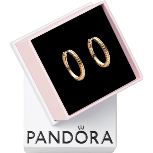 PANDORA Moments Small Charm Hoop Earrings - Compatible with PANDORA Moments Charms - 14k Gold Plated Snake Chain Charm Earrings for Women - Gift for Her - With Gift Box - 18 mm