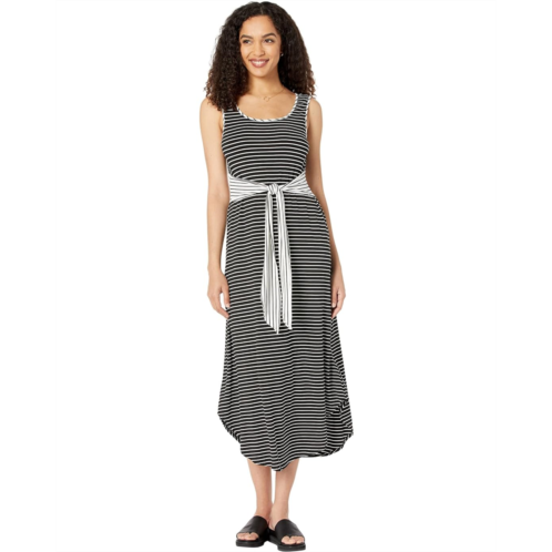 London Times Scoop Neck Tie Waist Shirttail Stripe Dress