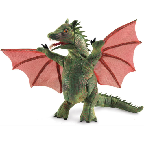 Folkmanis Winged Dragon Hand Puppet, Green, red, 1 ea