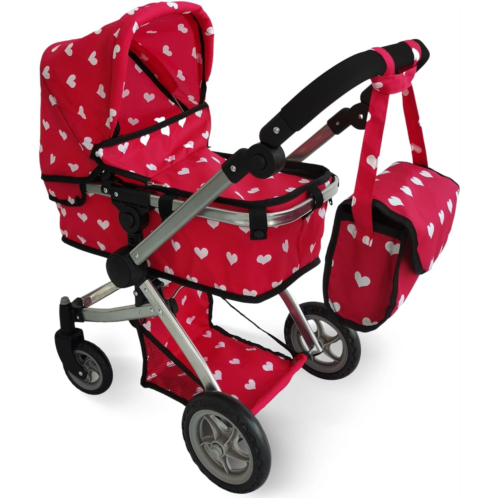 The New York Doll Collection Convertible Combo Baby Doll Stroller for 3 Year Old Girls & Up Play Toy Baby Stroller for Dolls, Folding Adjustable Bassinet Carriage Buggy with Storage Basket Converts to