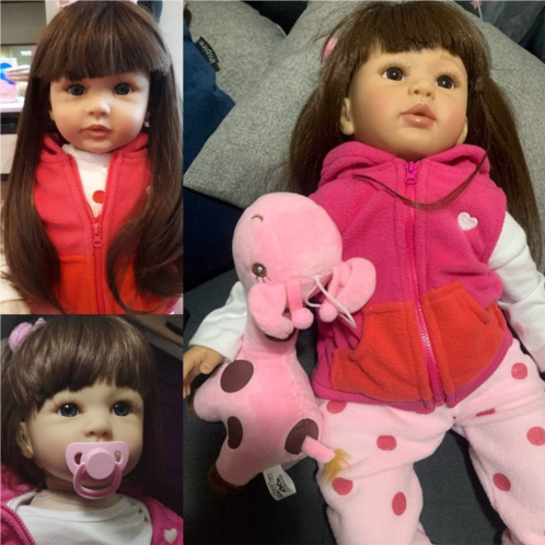 Pinky Reborn Pinky 24 inch 61cm Lovely Reborn Baby Girl Doll Reborn Toddler Realistic Looking Lifelike Baby Doll Vinyl Soft Silicone Babies Black Hair Xmas Gift