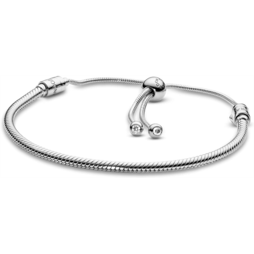 Pandora Jewelry Moments Slider Snake Chain Charm Cubic Zirconia Bracelet in Sterling Silver