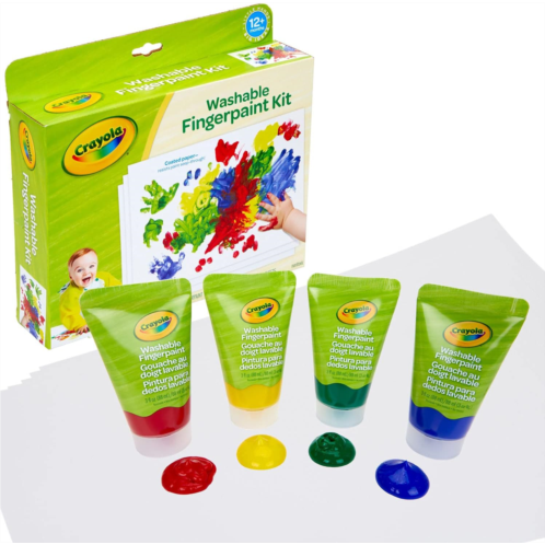 Crayola Washable Finger Paint Set, Toddler Paint Kit, 4 Tubes of Paint, 10 Sheets of Paper, Gift