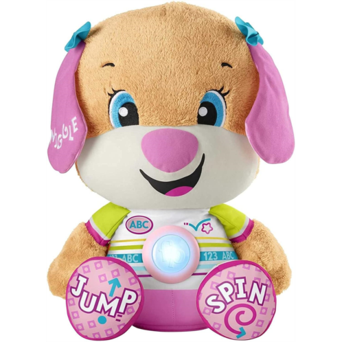 Fisher-Price Laugh & Learn So Big Sis, Large Musical Plush Puppy Toy with Learning Content for Infants and Toddlers