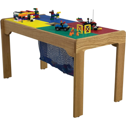 Fun Builder Table-Compatible with Lego Brand Blocks with Built in Mesh Net 32x16 Made in USA! Solid Wood Frame and Legs. Built to Last! Ages 5 and Older!