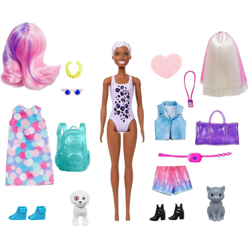 Barbie Color Reveal Doll Set with 25 Surprises Including 2 Pets & Day-to-Night Transformation: 15 Mystery Bags Contain Doll Clothes & Accessories for 2 Looks; Water Reveals Look of