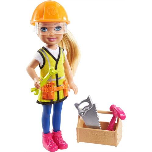 Barbie Chelsea Can Be Playset with Blonde Chelsea Builder Doll (6-in) Hard Hat, Tool Belt, Goggles, Saw, Hammer, Wrench, Toolbox, Great Gift for Ages 3 Years Old & Up