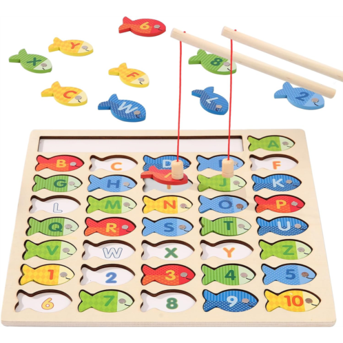 Diaodey Wooden Magnetic Fishing Game for Toddlers, Montessori Fine Motor Skills Toy with Letters and Numbers, Preschool Learning ABC and Puzzle Easter Toys Gift for 3 4 5+ Year Old Kids(2