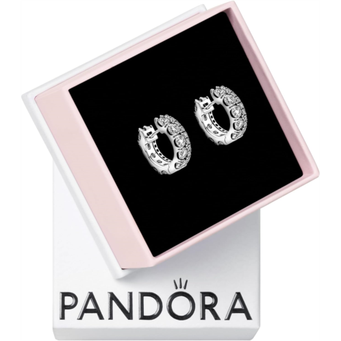 PANDORA Double Band Pave Hoop Earrings - Classic Jewelry for Women - Great Gift for Women - Stunning Womens Earrings - Sterling Silver & Cubic Zirconia, With Gift Box