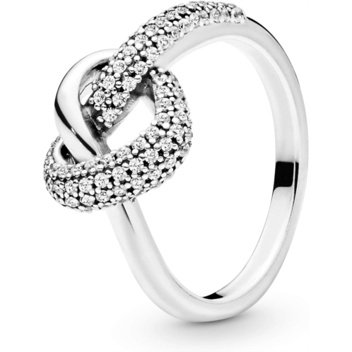 Pandora Jewelry Knotted Heart Cubic Zirconia Ring in Sterling Silver, Size 7.5, With Gift Box