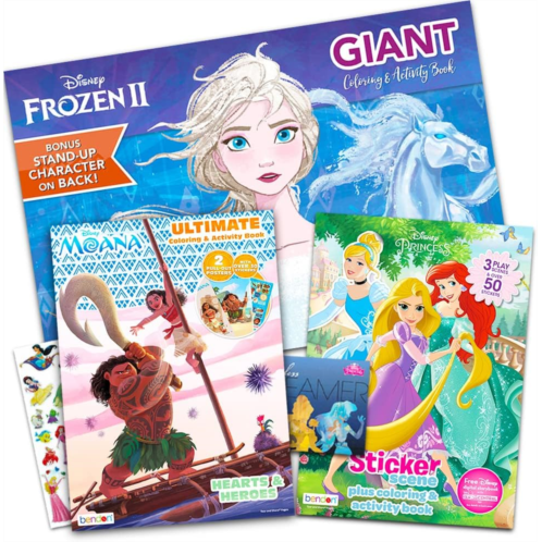 Disney Princess Frozen Coloring and Activity Book Super Set - Bundle Includes 3 Deluxe Princess Coloring Books with Elsa, Moana, Cinderella, and More Over 175 Stickers